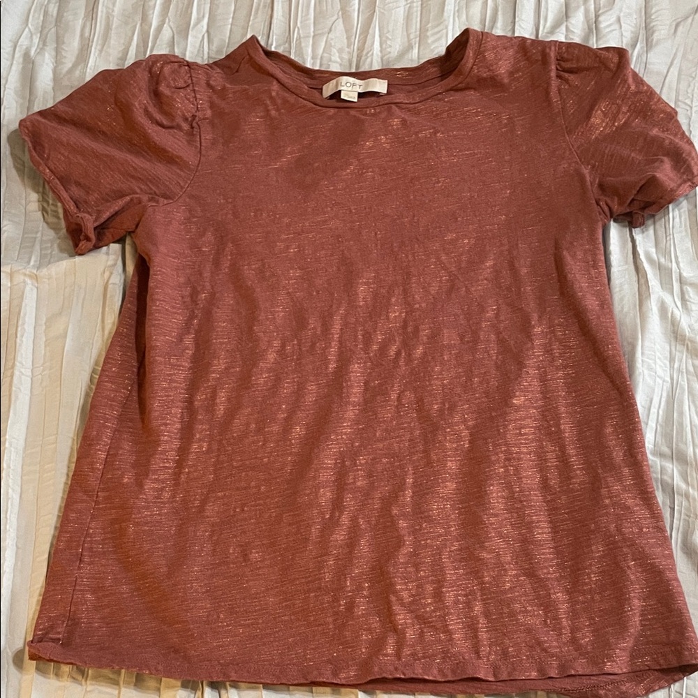 LOFT Metallic Short Sleeve Tee in Rust